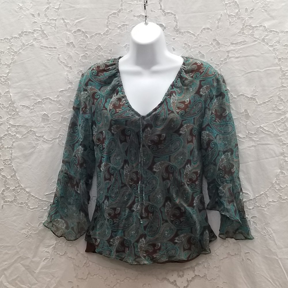 Anne Carson Bias Cut Paisley Silk Peplum Blouse